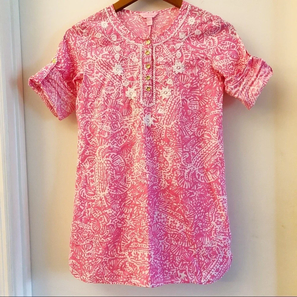 Lilly Pulitzer Atlee Girls Pink Cotton Tunic Dress Size Large